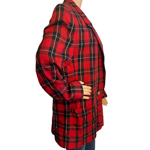Vintage 90s Evan Picone Sport Red Tartan Plaid Blazer Size 14 - Picture 3 of 5